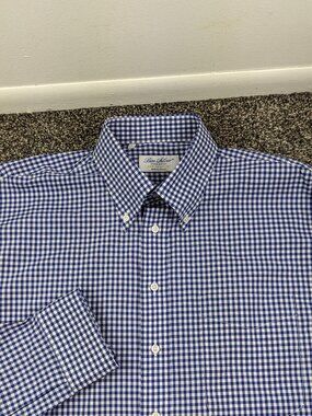 Ben Silver Shirt Gingham Checked Long Sleeve Button Down Blue Mens Large